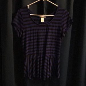 Dark blue blouse with horizontal black stripes